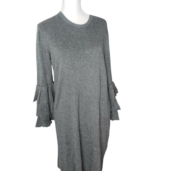 A New Day Large Sweater Dress 3/4 Tiered Sleeve Dark Gray Casual Career - Picture 4 of 7
